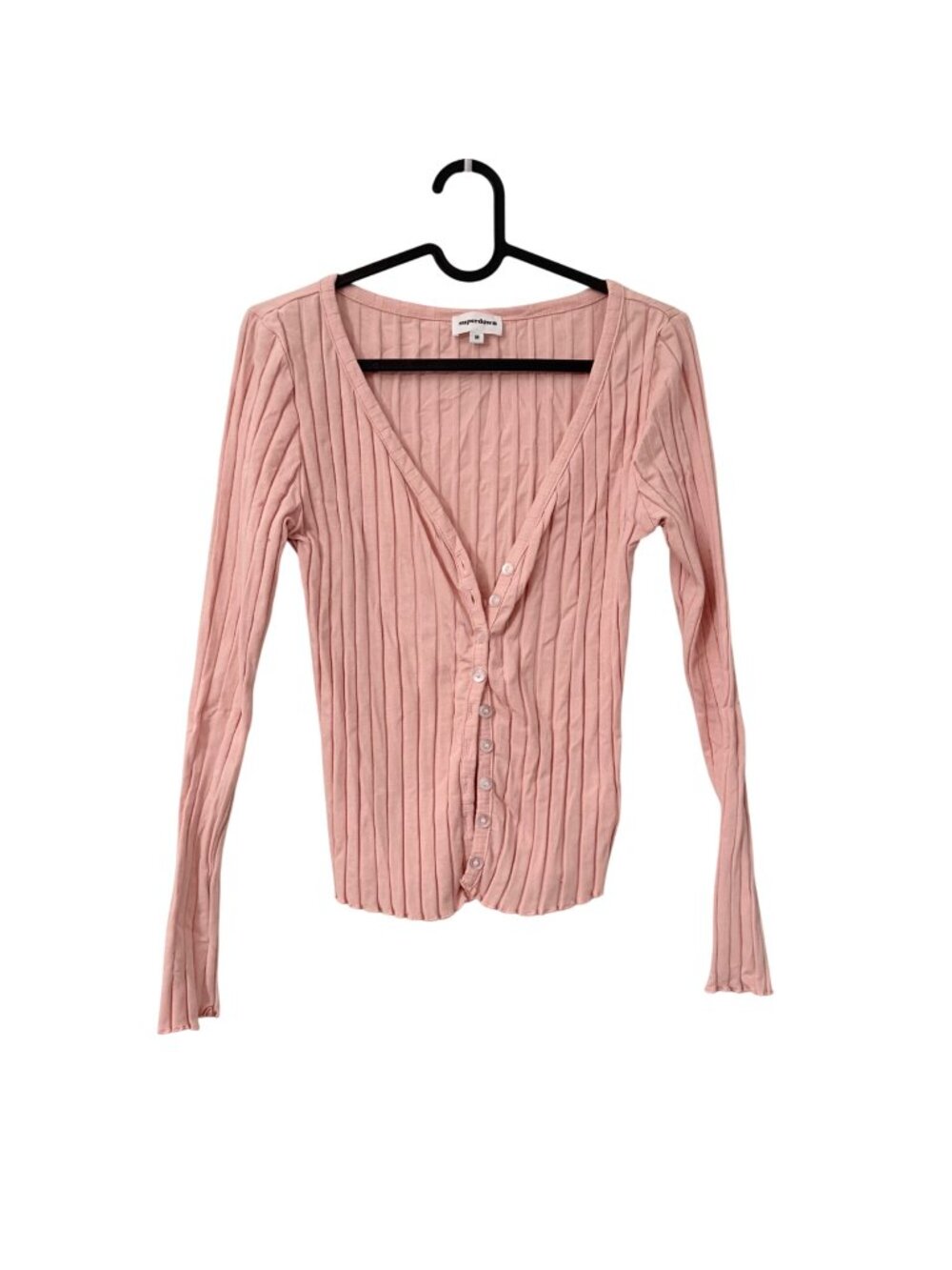 Revolve Superdown Pink Ribbed Fitted Long Sleeve Cardigan Sweater Size Medium